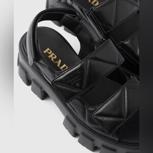 Prada Black Quilted Platform Sandals with Gold Logo